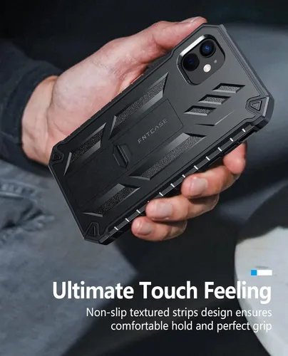 Miniatura 6 de FNTCASE Funda para iPhone 11: funda para iPhone XR [protector de pantalla y soporte integrados] [protección contra caídas de grado militar] Negro