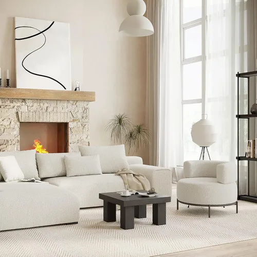 Miniatura 5 de Acanva Silla decorativa moderna con patas de metal de tela similar a la lana, sofá individual de lectura para sala de estar, dormitorio, sala
