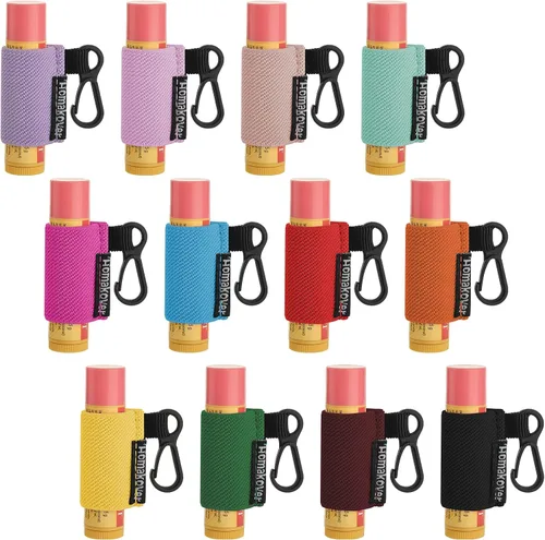 Miniatura 8 de Homakover 12 Pack Compact Chapstick Holder Keychain,Elastic Lip Balm Sleeves with Clip, Fits Most Standard Lip Balm