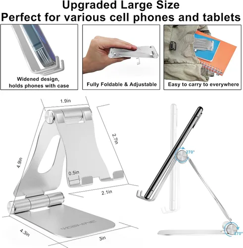 Miniatura 2 de YOSHINE - Soporte ajustable para teléfono celular, soporte plegable para teléfono celular, base de aluminio sólido actualizada, soporte portátil