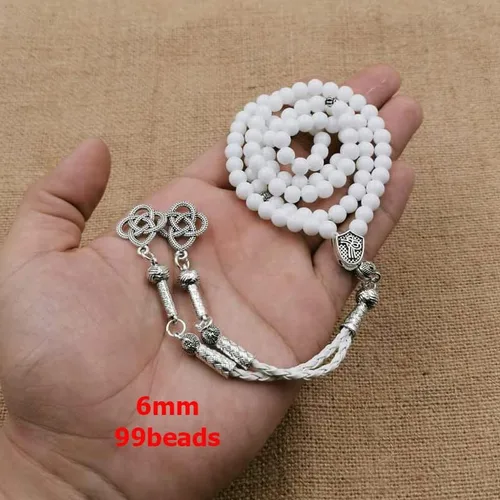 Miniatura 3 de Tasbih 99 cuentas de cerámica blanca Misbaha - Rosario islámico, cuentas de oración musulmana, regalo de Ramadán Eid (0.236 in x 99 cuentas)
