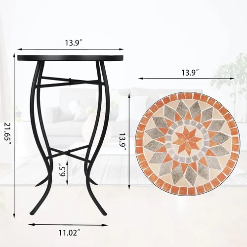 Miniatura 3 de VCUTEKA Mesa auxiliar de mosaico, mesa auxiliar redonda de 21" con tapa de baldosas cerámicas de 14", mesa auxiliar de acento para patio