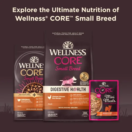 Miniatura 6 de Wellness CORE - Mini comidas naturales para razas pequeñas, sin granos, comida húmeda para perros, pollo rallado y pavo en salsa, bolsa de 3 onzas