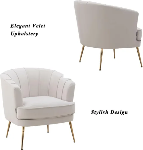 Miniatura 8 de Silla de barril moderna de terciopelo con acento, sillón con patas doradas para sala de estar, dormitorio, oficina en casa, silla de club