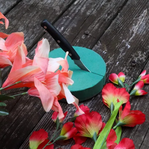 Miniatura 3 de Paquete de 6 bloques de espuma florales redondos FLOFARE para flores frescas y artificiales, cada uno (3 x 1.5 pulgadas), espuma de flores verdes
