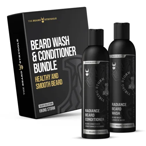 Miniatura 12 de The Beard Struggle Radiance - Paquete de lavado y acondicionador para barba para hombre, colección Platino, paquete de 2, Aesir's Triumph, nutre