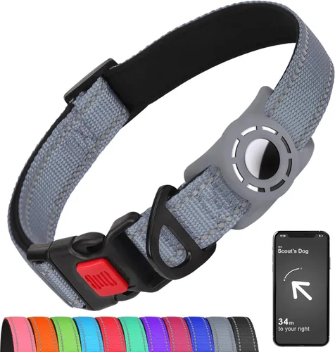 AirTag - Collar de perro con soporte AirTag compatible con AirTag, acolchado suave reflectante, hebilla de bloqueo de seguridad, nailon ajustable
