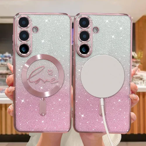 Miniatura 17 de ZONRW - Funda para Samsung Galaxy S22 Ultra magnética, para mujeres y niñas, cubierta trasera suave, lujosa, con corazón de amor, bling, degradado