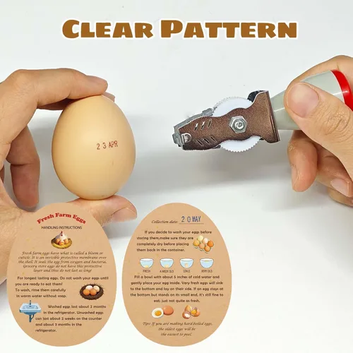 Miniatura 2 de Sellos de fecha de huevo para huevos frescos, con una almohadilla de tinta de cuatro colores, 50 Instrucciones de huevos frescos de granja, Kit