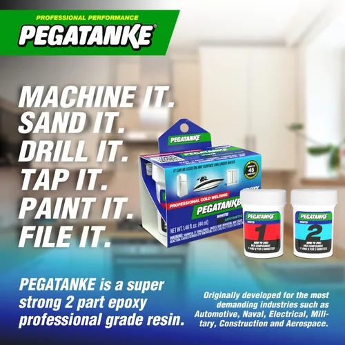 Miniatura 4 de PEGATANKE - Resina epoxi blanca de 2 partes Adhesivo profesional de soldadura en frío Pegamento de metal líquido de alta resistencia