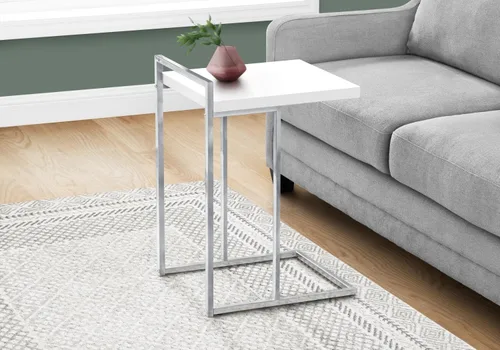 Miniatura 2 de Monarch Specialties I 3636 Mesa decorativa, en forma de C, extremo, lateral, aperitivo, sala de estar, dormitorio, metal, laminado, blanco