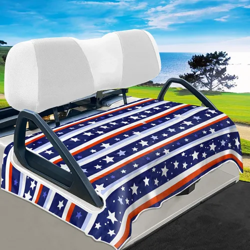 Miniatura 17 de YOKYHOM Fundas de asiento de carrito de golf con bandera estadounidense para 2/4 plazas, manta patriótica de Estados Unidos mantiene los asientos