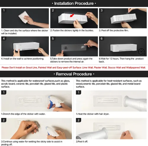 Miniatura 9 de YOHOM Estante adhesivo de ducha para pared de baño, soporte de champú de plástico para almacenamiento de ducha, cesta blanca