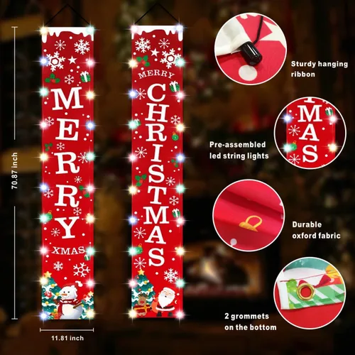 Miniatura 3 de Banderines de Navidad con luces de cadena LED, decoración de puerta de Navidad para interiores y exteriores, nuevo año, letrero rojo de bienvenida