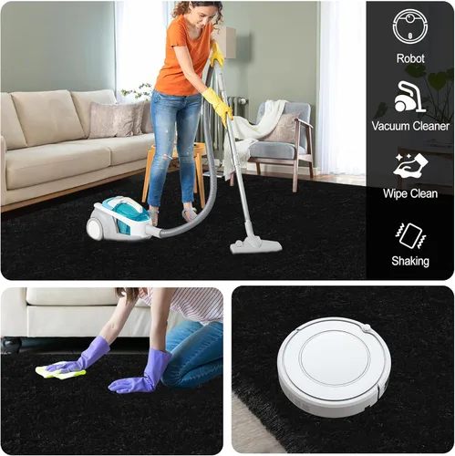 Miniatura 7 de Alfombras pequeñas de 2 x 3 pies para dormitorio, mini alfombra de área de 2 x 3 pies, color negro, alfombra mullida y esponjosa, alfombras suaves