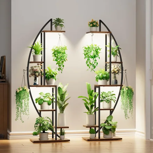 Miniatura 8 de BACEKOLL Soporte para Plantas de Interior con Luces de Crecimiento, Estante Alto para Plantas de 6 Niveles, Soporte de Metal de 63" para Plantas