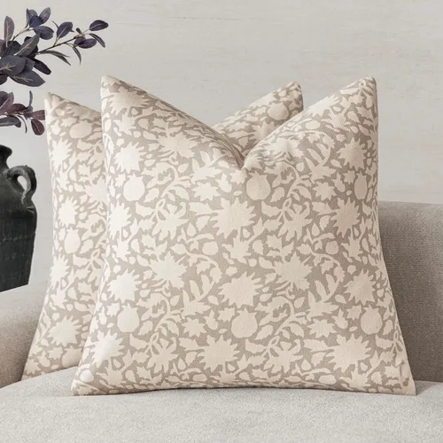 Miniatura 10 de Foindtower - Juego de 2 fundas de almohada decorativas con flores neutras estilo farmhouse, fundas de almohada boho para sofá, sofá cama