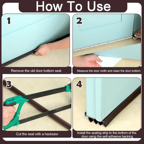 Miniatura 4 de 2 unidades de 3 pies de base de puerta de vinilo con cinta adhesiva autoajustable, tira de agua debajo de la base de la puerta con tapa para goteo