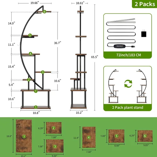 Miniatura 6 de Soporte para plantas de interior con luces de cultivo: estante grande para múltiples plantas, paquete de 2 estantes para plantas de 7 niveles