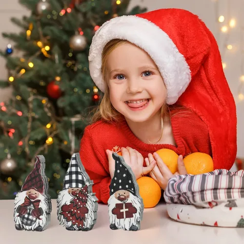 Miniatura 3 de Smile - 3 carteles de Navidad con bloques de madera, gnomos, regalos de gnomos, bandeja escalonada, para estante de mesa del hogar.