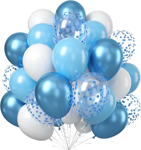 Miniatura 12 de Globos azules y marrones, 60 piezas, juego de globos de látex color azul macarrón, blanco, arena, nude, marrón claro, para decoración de baby shower