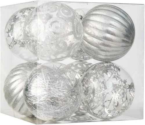 Miniatura 15 de XmasExp Juego de 8 adornos de bolas de Navidad grandes, plástico transparente inastillable, esferas colgantes para árbol de Navidad, relleno