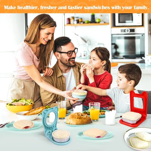 Miniatura 4 de Vodolo Máquina de sándwiches, 2 cortadores de sándwiches para el almuerzo de niños, juego de cortador y sellador de sándwiches de desayuno sin Azul