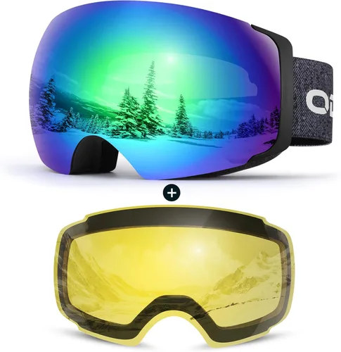Miniatura 15 de Odoland Magnetic Interchangeable Ski Goggles with 2 Lens, Large Spherical Frameless Snow Snowboard Goggles for Men Women