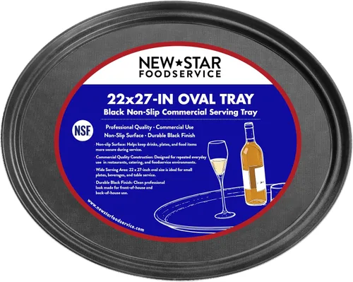 Miniatura 13 de New Star Foodservice Bandeja antideslizante, plástico, forro de goma, ovalada, 20.9 x 24.8 in, negro