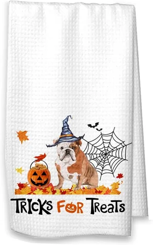 Miniatura 4 de Tricks for Treats - Toalla de gofres de cocina de Bulldog inglés, Halloween, decoración de otoño de bulldog inglés