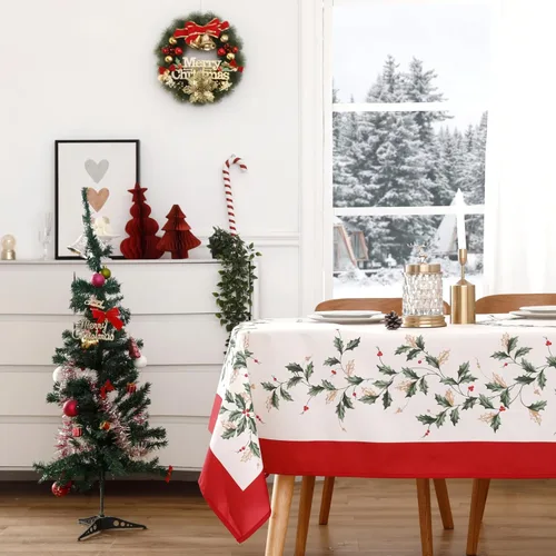Miniatura 9 de Wewoch Mantel Navideño 60"x84" de Poliéster Resistente al Agua con Estampado de Campana Ideal para Decoración de Cocina Interior de Vacaciones