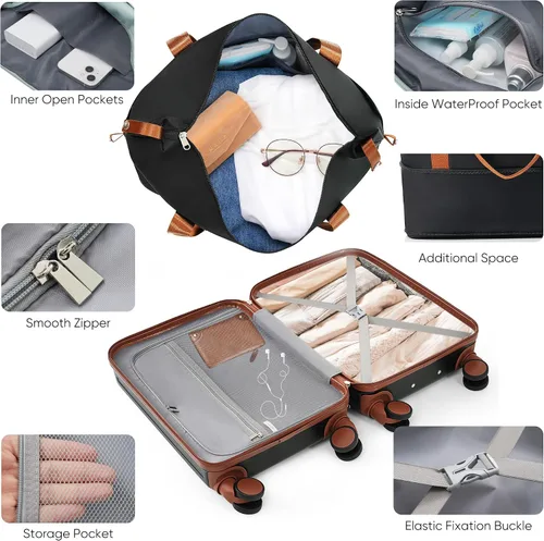 Miniatura 7 de Merax Juego de equipaje rígido ABS expandible de 3 piezas con rueda giratoria Maleta TSA Lock Suit Case, Negro -, Juego de 2 piezas, Equipaje