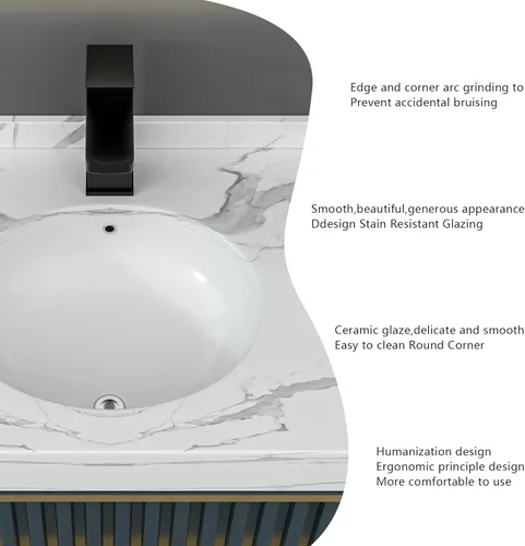 Miniatura 5 de Fregadero ovalado de cerámica para debajo de la encimera, de 19 x 16 pulgadas, lavabo ovalado de porcelana blanca con desbordamiento