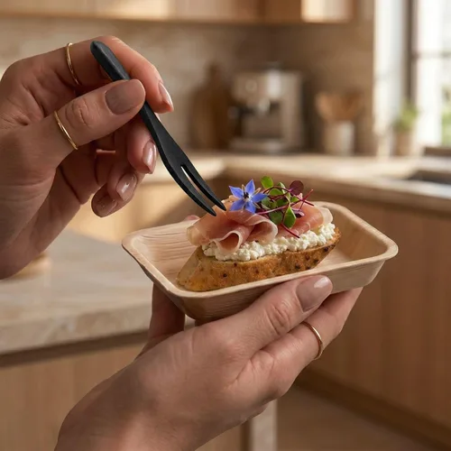 Miniatura 5 de Restaurantware Tenedores desechables de bambú de 3.5 pulgadas, 100 tenedores de bambú negro, tenedores de bambú sostenibles y duraderos para picnic