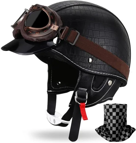 Miniatura 16 de Casco de motocicleta estilo alemán estilo retro medio casco de cuero medio abierto - aprobado por DOT para hombres y mujeres vintage motocicleta