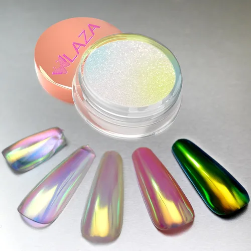 Laza Polvo de uñas cromadas de sirena, uñas esmaltadas en forma de dona, pigmento metálico con efecto de espejo, polvo iridiscente de perlas