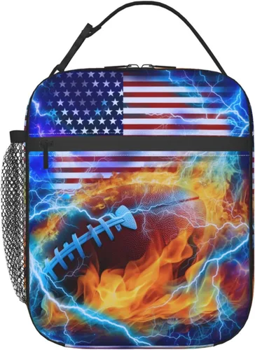Miniatura 11 de Miaoquhe Lonchera de béisbol para hombres, bolsa de béisbol con bandera estadounidense para mujeres, bolsa de almuerzo para niños, bolsa de almuerzo