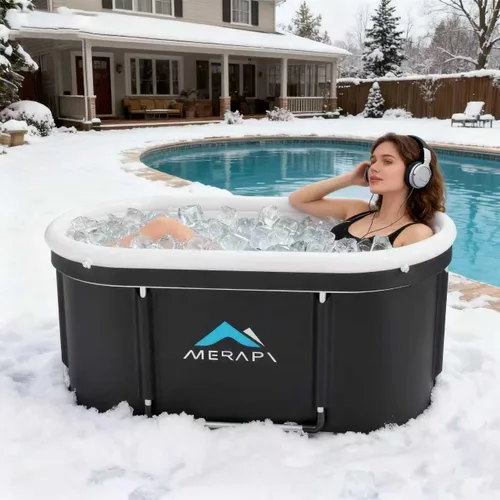 Merapi Bañera de hielo XL para adultos, bañera fría de 131 galones, bañera de baño de hielo portátil ovalada grande de 46 pulgadas, inmersión fría