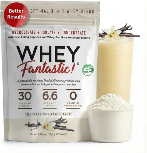 Miniatura 7 de Fantastic Nutrition Proteína de suero en polvo 3 en 1, sin sabor, 2.2 libras, 1.06 oz de proteína alimentada con pasto de hidrolizado de suero