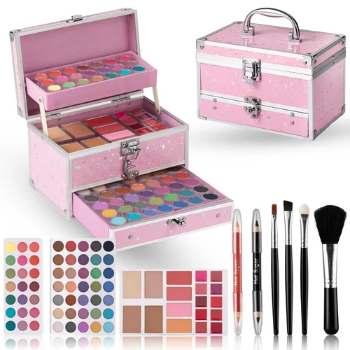 Kit de maquillaje Hot Sugar para adolescentes con estuche de tren, juego de regalo de maquillaje portátil para principiantes, kit de belleza y Rosa
