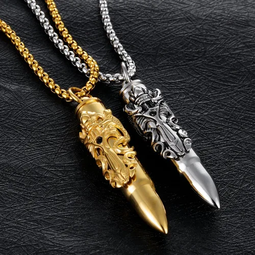 Miniatura 2 de TEMICO Collar de urna de acero inoxidable con colgante de bala en tono dorado y plateado para cenizas