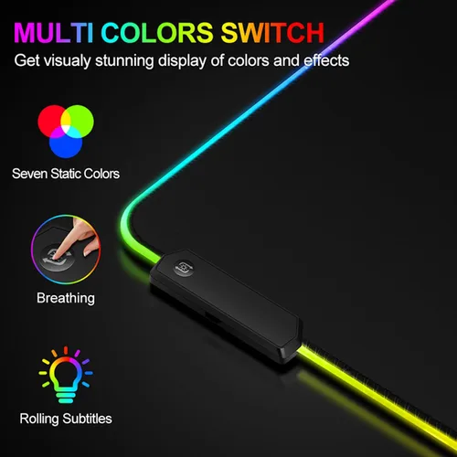 Miniatura 5 de Alfombrilla de mouse grande RGB para juegos, 15 modos de luz, control táctil, alfombrilla de teclado de computadora suave extendida, base de goma