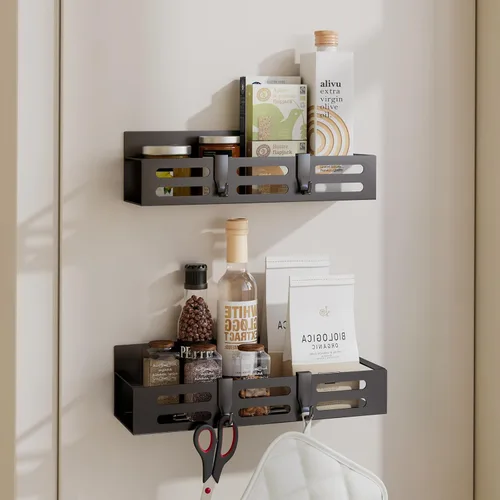 Miniatura 9 de SETBAOO Paquete de 4 estantes magnéticos para especias para refrigerador con estante de 4 ganchos y soporte para toallas de papel, estante magnético