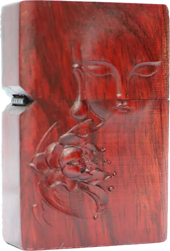 Miniatura 40 de Carcasa exterior de palisandro Huanghuali natural tallado para módulo Zippo (1000 brazos Avalokiteshvara de la diosa 3#)