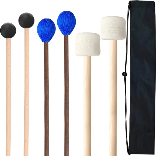 Miniatura 9 de Mallets de tambor, 2 pares de mazos de marimba de goma e hilo, instrumentos de percusión, accesorios para tambor de acero, bajo, platillos