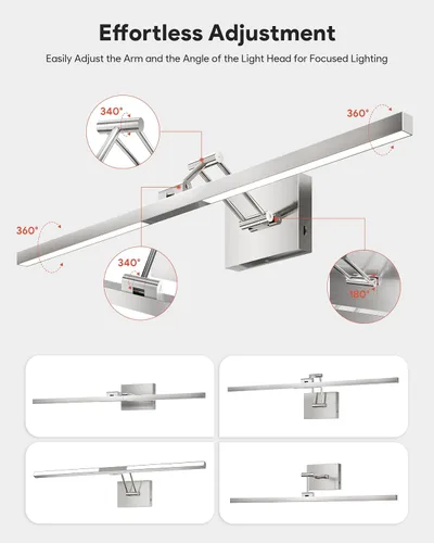 Miniatura 4 de VONLUCE Luz LED de Tocador de Baño de 30", Luces LED Modernas de Tocador 3CCT con Brazo Giratorio de Cabezal Rotativo de 360°, Lámpara de Baño