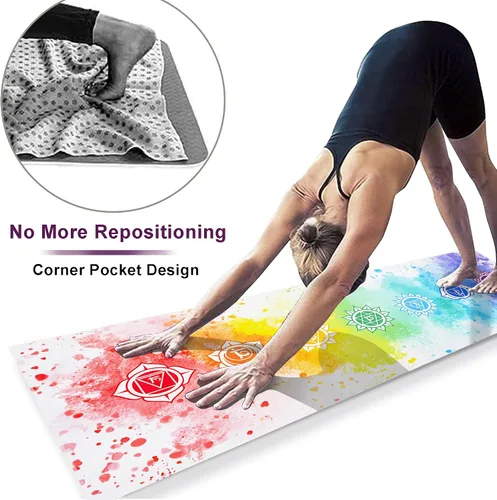 Miniatura 4 de Toalla para esterilla de yoga con bolsillos en las esquinas, toallas de yoga de microfibra para yoga caliente, antideslizantes, absorben la humedad