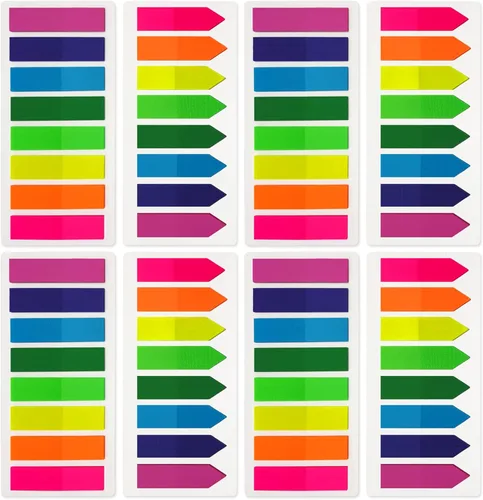 KICNIC Marcadores de página, pestañas adhesivas de colores, 1600 unidades, banderas de flecha translúcidas para marcar páginas, calcomanías de