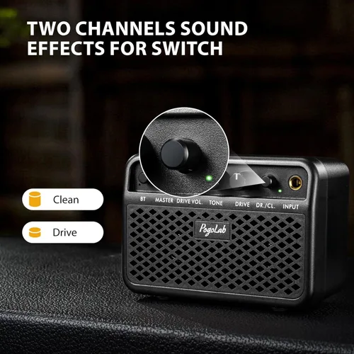 Miniatura 3 de POGOLAB Mini Amplificador de Guitarra, Amplificador Eléctrico Pequeño Portátil de 5W, Efectos Limpios y de Saturación de 2 Canales, Altavoz