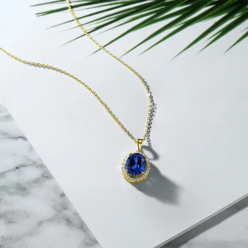 Miniatura 78 de Gem Stone King Collar con colgante de plata chapada en oro amarillo de 18 quilates de 0.433 x 0.354 in con piedra natal ovalada para mujer